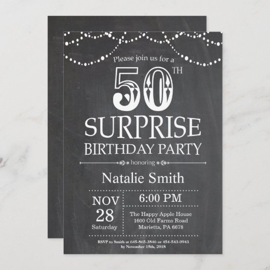 Verrassend 50e verjaardag Uitnodigingskarton Kaart (Voorkant / Achterkant)