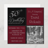 Verrassend 50e verjaardag van Burgandy & Silver Kaart (Voorkant / Achterkant)