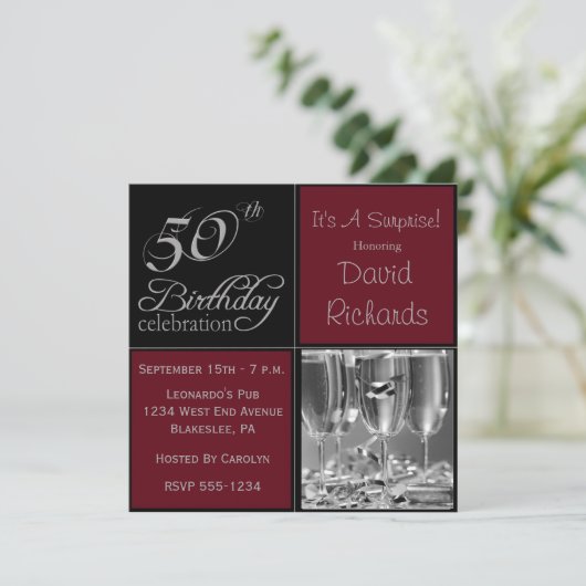 Verrassend 50e verjaardag van Burgandy & Silver Kaart (Staand voorkant)