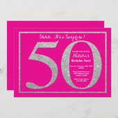 Verrassend 50e verjaardag warme roze en zilverglit kaart (Voorkant / Achterkant)