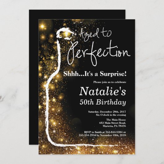 Verrassend 50e verjaardag wijn met perfecte perfec kaart (Voorkant / Achterkant)