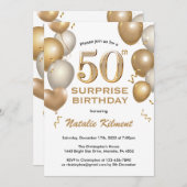 Verrassend 50e verjaardag Witte en gouden ballonne Kaart (Voorkant / Achterkant)