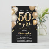 Verrassend 50e verjaardag zwarte en gouden ballonn kaart (Staand voorkant)