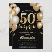 Verrassend 50e verjaardag zwarte en gouden ballonn kaart (Voorkant / Achterkant)