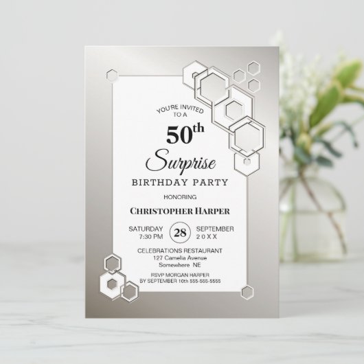 Verrassend 50e Zilveren Geometrische Birthday Part Kaart (Staand voorkant)