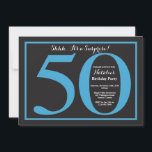 Verrassend 50th Birthday Blue en Black Chalkboard Kaart<br><div class="desc">Verrassende uitnodiging van 50e verjaardag. Blauwe en zwarte Birthday Party nodigt uit met een achtergrond van het Chalkboard. Verrassende verjaardag. Volwassen verjaardag. Mannen of Vrouwen Bday Bash Party. Voor verdere aanpassing,  te klikken gelieve de knoop "van de Aanpassing het"en ons ontwerphulpmiddel te gebruiken om deze sjabloon te wijzigen.</div>