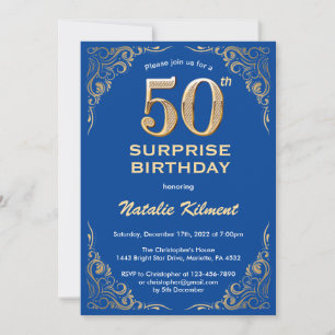 Verrassend 50th Birthday Blue en Gold Glitter Kaart