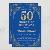 Verrassend 50th Birthday Blue en Gold Glitter Kaart (Voorkant / Achterkant)