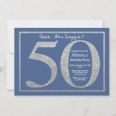 Verrassend 50th Birthday Blue en Silver Glitter Kaart (Voorkant)