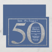 Verrassend 50th Birthday Blue en Silver Glitter Kaart (Voorkant / Achterkant)