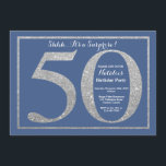 Verrassend 50th Birthday Blue en Silver Glitter Kaart<br><div class="desc">Verrassende uitnodiging van 50e verjaardag. Blue and Silver Glitter Birthday Party Invite with Navy Blue Background. Verrassende verjaardag. Volwassen verjaardag. Mannen of Vrouwen Bday Bash Party. Voor verdere aanpassing,  te klikken gelieve de knoop "van de Aanpassing het"en ons ontwerphulpmiddel te gebruiken om deze sjabloon te wijzigen.</div>