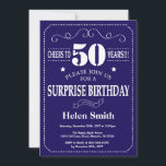 Verrassend 50th Birthday Navy Blue en White Kaart<br><div class="desc">Verrassend 50e verjaardag Uitnodiging Navy Blue en White Typografie. Navy Blue Background Volwassen verjaardag. Mannelijke Mannen of vrouwen: Birthday. Kinder jongen of meisje Lady Teenage Bday Invite. 13e 15e 16e 18e 21e 30e 40e 50e 60e 70e 90e 100e. Elke leeftijd. Voor verdere aanpassing, te klikken gelieve de knoop "van de...</div>
