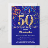 Verrassend 50th Birthday Navy Blue & Gold Firework Kaart (Voorkant)