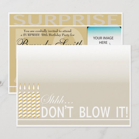 Verrassend 50th Birthday Party Gold Invitation Kaart (Voorkant / Achterkant)