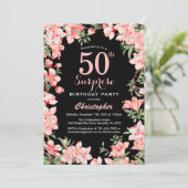 Verrassend 50th Birthday Pink Floral Flowers Black Kaart (Staand voorkant)