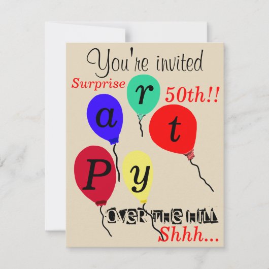 Verrassend 50th Over the Hill Balloons Kaart (Voorkant)