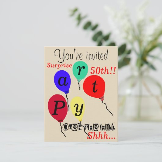 Verrassend 50th Over the Hill Balloons Kaart (Staand voorkant)