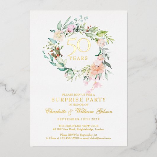 Verrassend 50th Wedding Jubileum Party Gold Folie Uitnodiging (Voorkant)