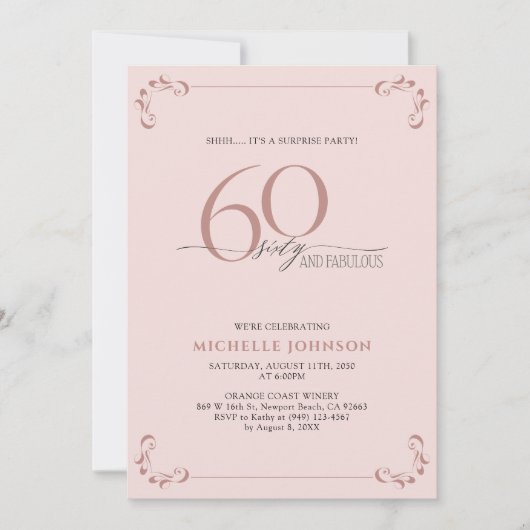 Verrassend 60 & Fabulous Blush Pink & Black Birthd Kaart (Voorkant)