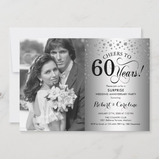 Verrassend 60e Jubileum met Photo Silver Black Kaart (Voorkant)
