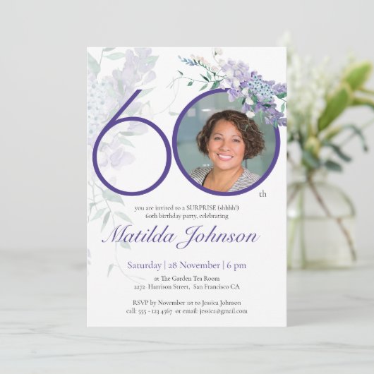 Verrassend 60e verjaardag Aangepaste foto's Floral Kaart (Staand voorkant)
