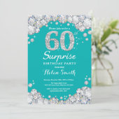 Verrassend 60e verjaardag Blauwgroen en Silver Dia Kaart (Staand voorkant)