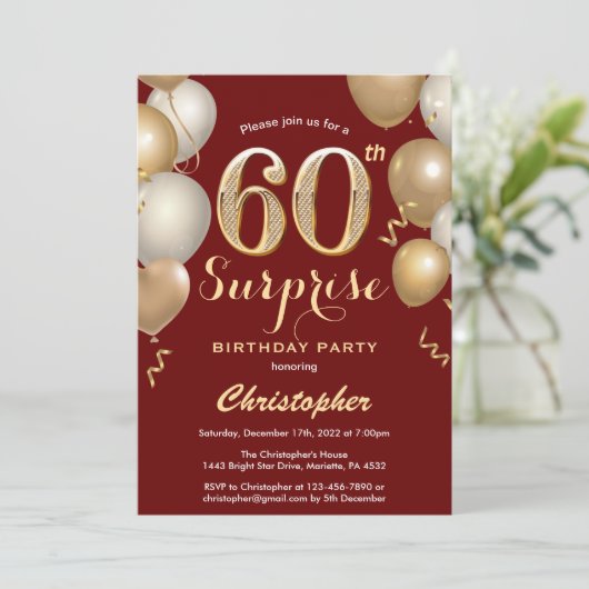 Verrassend 60e verjaardag Donkere rode en gouden b Kaart (Staand voorkant)