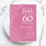 Verrassend 60e verjaardag - Floral Pink Kaart<br><div class="desc">Floral Pink Surprise 60th Birthday Invitation. Het minimalistische moderne feministische ontwerp kenmerkt botanische accenten en typografische manuscriptdoopvont. Eenvoudige bloemige uitnodigingskaart perfect voor een stijlvol vrouw verrassingsfeest.</div>