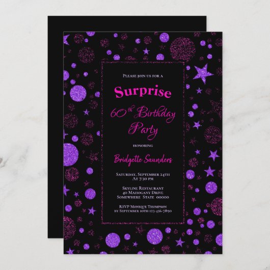 Verrassend 60e verjaardag Paars en Zwarte Partij Kaart (Voorkant / Achterkant)