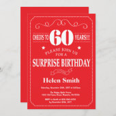 Verrassend 60e verjaardag Uitnodiging rood en wit (Voorkant / Achterkant)