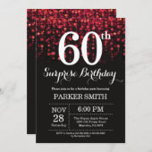 Verrassend 60e verjaardag Uitnodiging rood glitter (Voorkant / Achterkant)