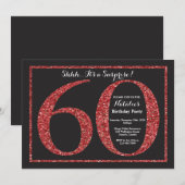 Verrassend 60e verjaardag Uitnodiging rood glitter (Voorkant / Achterkant)