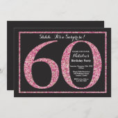 Verrassend 60e verjaardag Uitnodiging Roze Glitter (Voorkant / Achterkant)