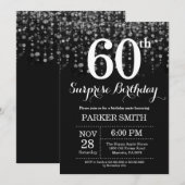Verrassend 60e verjaardag Uitnodiging Silver Glitt (Voorkant / Achterkant)