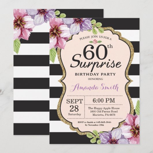 Verrassend 60e verjaardag Uitnodiging voor vrouwen (Voorkant / Achterkant)