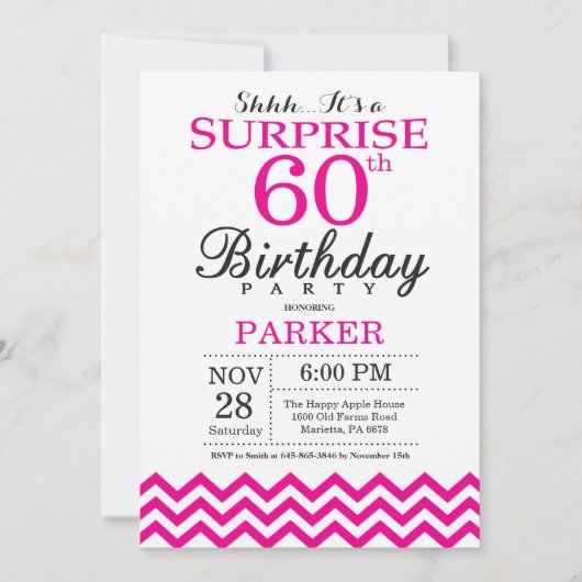 Verrassend 60e verjaardag Uitnodiging warme roze C (Voorkant)