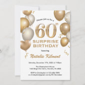 Verrassend 60e verjaardag Witte en gouden ballonne Kaart (Voorkant)