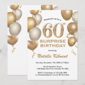 Verrassend 60e verjaardag Witte en gouden ballonne Kaart (Voorkant / Achterkant)