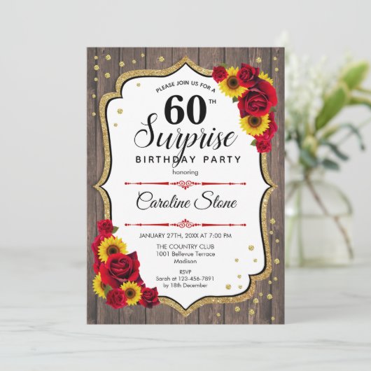 Verrassend 60e verjaardag - Zonnebloemen Rustisch  Kaart (Staand voorkant)