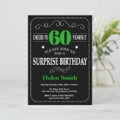Verrassend 60th Birthday Black en Green Chalkboard Kaart (Staand voorkant)