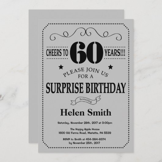 Verrassend 60th Birthday Black en Silver Grey Kaart (Voorkant / Achterkant)