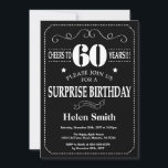 Verrassend 60th Birthday Black en White Chalkboard Kaart<br><div class="desc">Verrassend 60th Birthday Invitation Black and White Typography. Chalkboard. Zwart-witte achtergrond. Volwassen verjaardag. Mannelijke Mannen of vrouwen: Birthday. Kinder jongen of meisje Lady Teenage Bday Invite. 13e 15e 16e 18e 21e 30e 40e 50e 60e 70e 90e 100e. Elke leeftijd. Voor verdere aanpassing, te klikken gelieve de knoop "van de Aanpassing...</div>