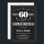 Verrassend 60th Birthday Black en White Chalkboard Kaart<br><div class="desc">Verrassend 60th Birthday Invitation Black and White Typography. Chalkboard. Zwart-witte achtergrond. Volwassen verjaardag. Mannelijke Mannen of vrouwen: Birthday. Kinder jongen of meisje Lady Teenage Bday Invite. 13e 15e 16e 18e 21e 30e 40e 50e 60e 70e 90e 100e. Elke leeftijd. Voor verdere aanpassing, te klikken gelieve de knoop "van de Aanpassing...</div>