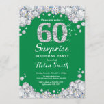 Verrassend 60th Birthday Green en Silver Diamond Kaart<br><div class="desc">Verrassend 60ste uitnodiging op de verjaardag. Groene en Zilveren Rhinestone Diamond Red achtergrond. Elegant Birthday Bash nodigt uit. Volwassen verjaardag. Vrouwendag. Mannen op zaterdag. Voor verdere aanpassing,  te klikken gelieve de knoop "van de Aanpassing het"en ons ontwerphulpmiddel te gebruiken om deze sjabloon te wijzigen.</div>