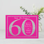 Verrassend 60th Birthday Hot Pink en Silver Glitte Kaart (Staand voorkant)