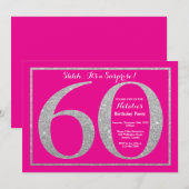 Verrassend 60th Birthday Hot Pink en Silver Glitte Kaart (Voorkant / Achterkant)