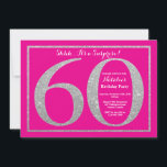 Verrassend 60th Birthday Hot Pink en Silver Glitte Kaart<br><div class="desc">Verrassend 60ste uitnodiging op de verjaardag. De hete Roze en Zilveren Partij van de Dagen nodigt met Hete Roze Achtergrond uit. Verrassende verjaardag. Volwassen verjaardag. Mannen of Vrouwen Bday Bash Party. Voor verdere aanpassing, te klikken gelieve de knoop "van de Aanpassing het"en ons ontwerphulpmiddel te gebruiken om deze sjabloon te...</div>