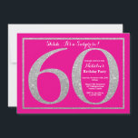 Verrassend 60th Birthday Hot Pink en Silver Glitte Kaart<br><div class="desc">Verrassend 60ste uitnodiging op de verjaardag. De hete Roze en Zilveren Partij van de Dagen nodigt met Hete Roze Achtergrond uit. Verrassende verjaardag. Volwassen verjaardag. Mannen of Vrouwen Bday Bash Party. Voor verdere aanpassing, te klikken gelieve de knoop "van de Aanpassing het"en ons ontwerphulpmiddel te gebruiken om deze sjabloon te...</div>