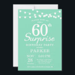Verrassend 60th Birthday Invitation Mint Green Kaart<br><div class="desc">Verrassend 60th Birthday Uitnodiging met Koord Lichten. Mint groene achtergrond. Mannen of vrouwen op zaterdag. 13e 15e 16e 18e 21e 30e 40e 50e 60e 70e 90e 100e,  elke leeftijd. Voor verdere aanpassing,  te klikken gelieve de knoop "van de Aanpassing het"en ons ontwerphulpmiddel te gebruiken om deze sjabloon te wijzigen.</div>