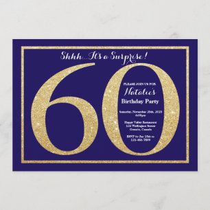 Verrassend 60th Birthday Navy Blue en Gold Glitter Kaart